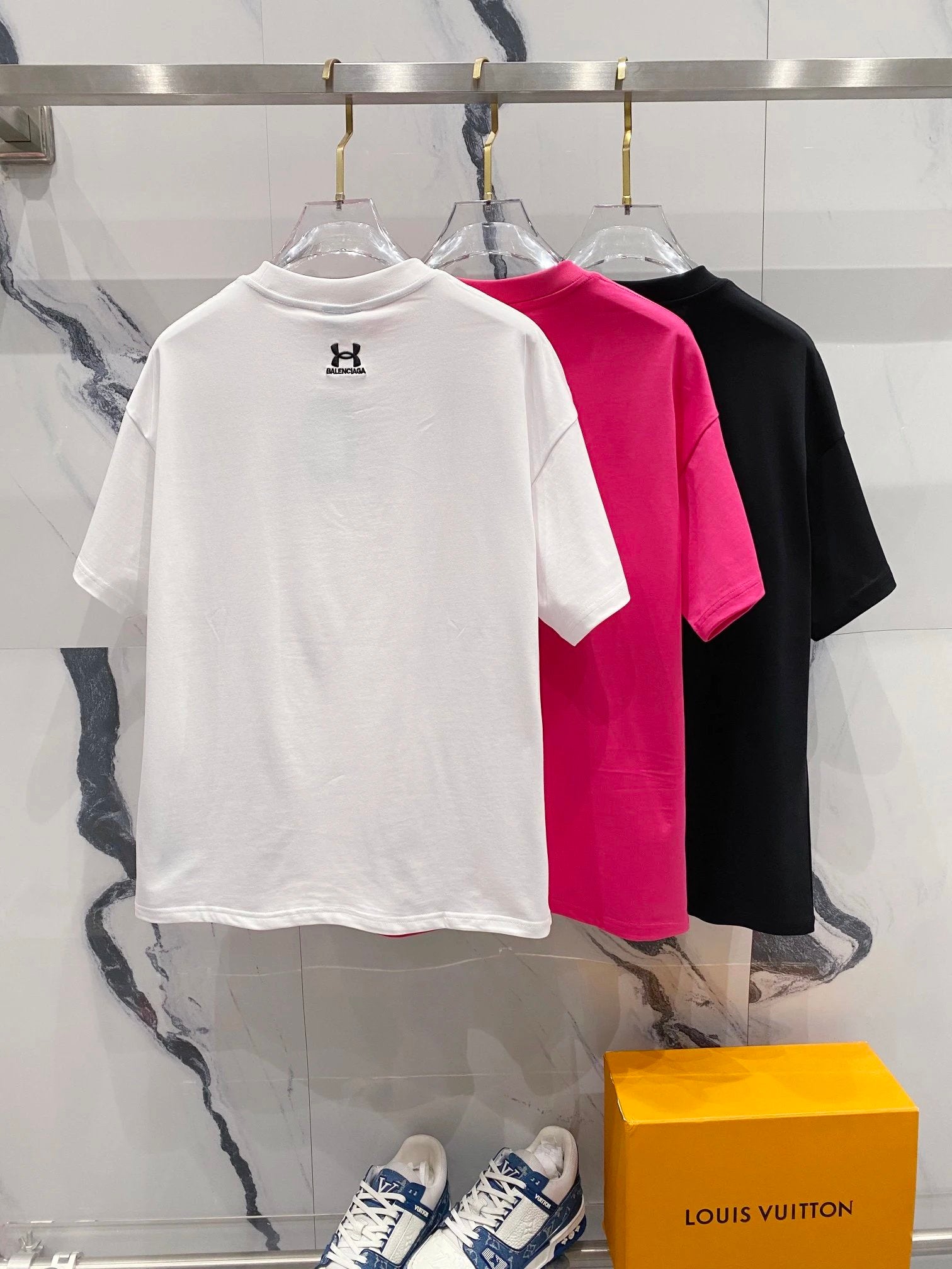 Balenciaga T-shirt Collaboration Brand Small Letters LOGO Embroidered Logo Crew Neck Short Sleeve Pure Cotton Unisex T T-shirt OS Loose Fit T-Shirt Casual Simple Base Shirt