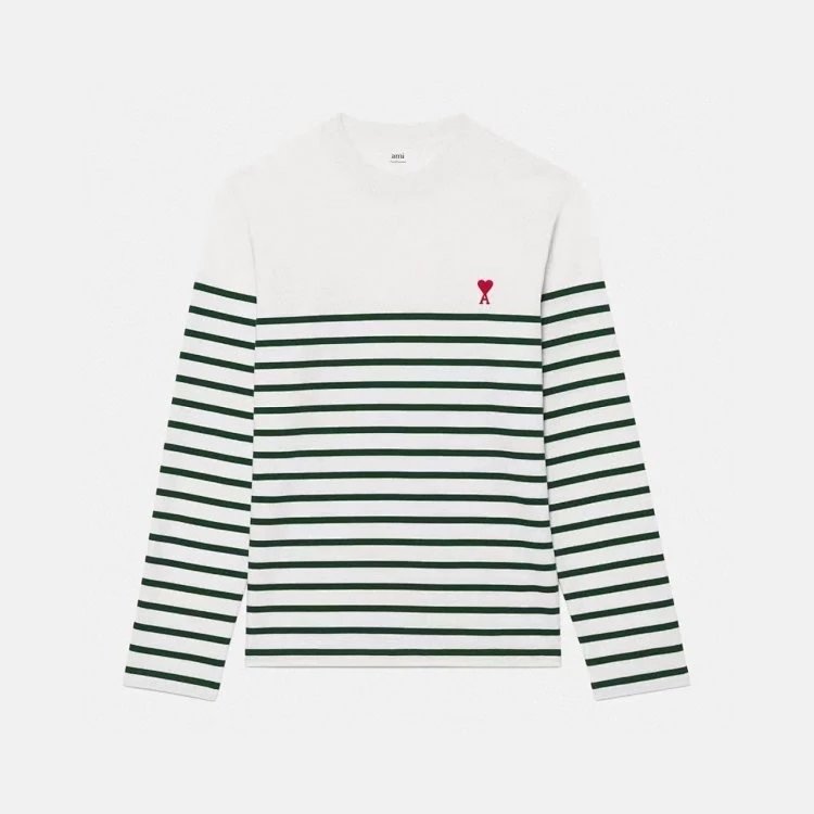 Ami Hoodie Same Style for Men and Women22Spring and Summer Red New Style Love Striped Long Sleeve T T-shirt