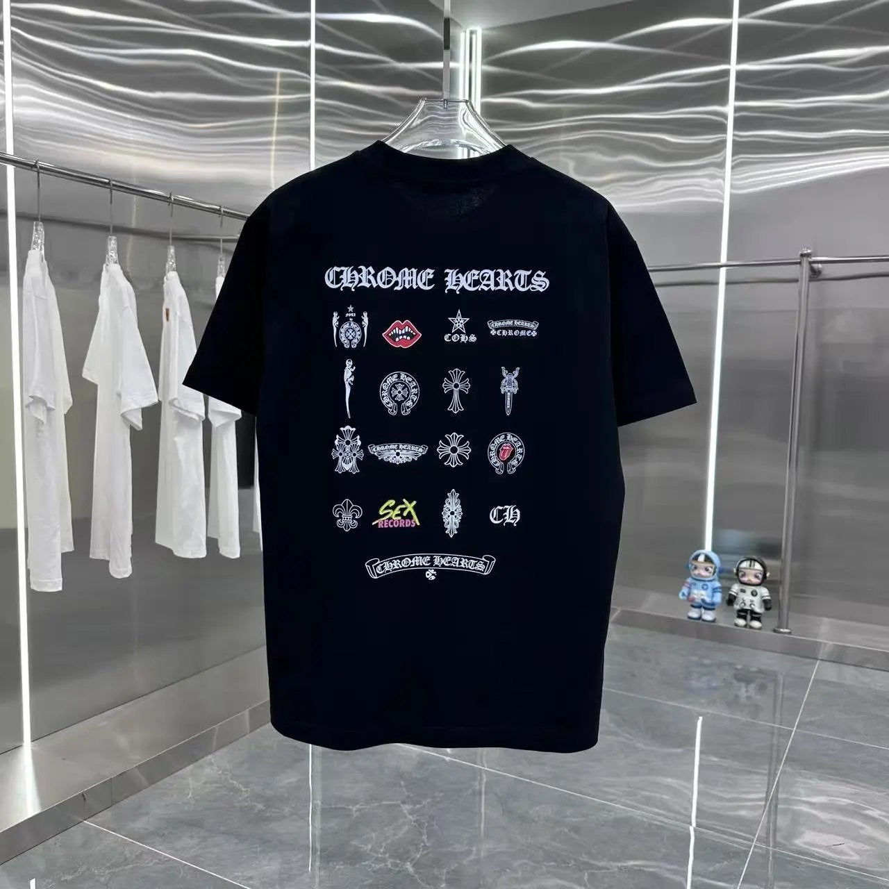 Chrome Hearts T-shirt Neatly Arranged Pattern Print logo round Neck Short Sleeve25ss New pure cotton T Unisex T-Shirt OS Drop Shoulder Loose Fit Base Shirt Top T-Shirt Short Sleeve