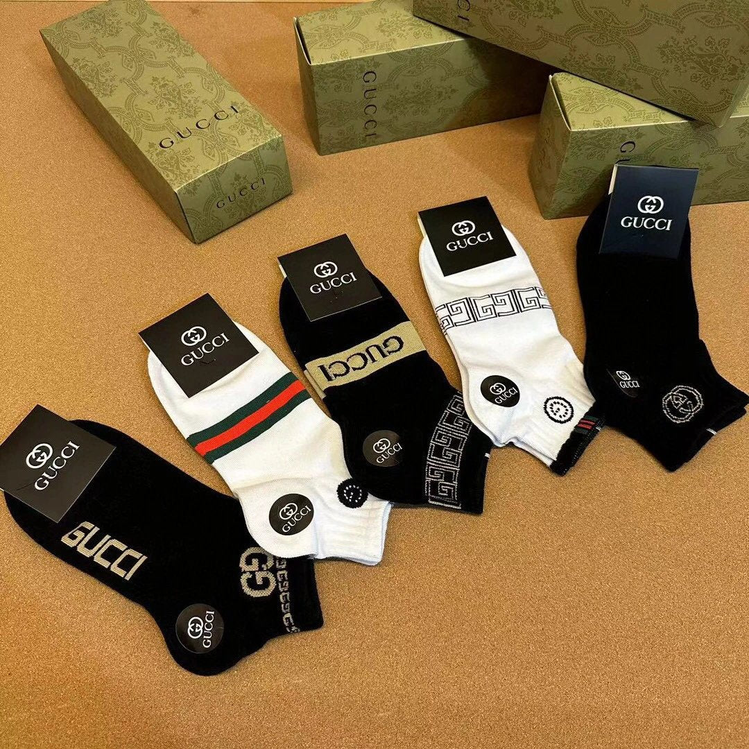 Gucci Sock 【Five Pairs Per Box】Classic Letters logo Breathable Fashion25ss New Short Cotton Socks Spring Summer Autumn Thin Business Deodorant Sweat-Absorbing Sports Casual Versatile