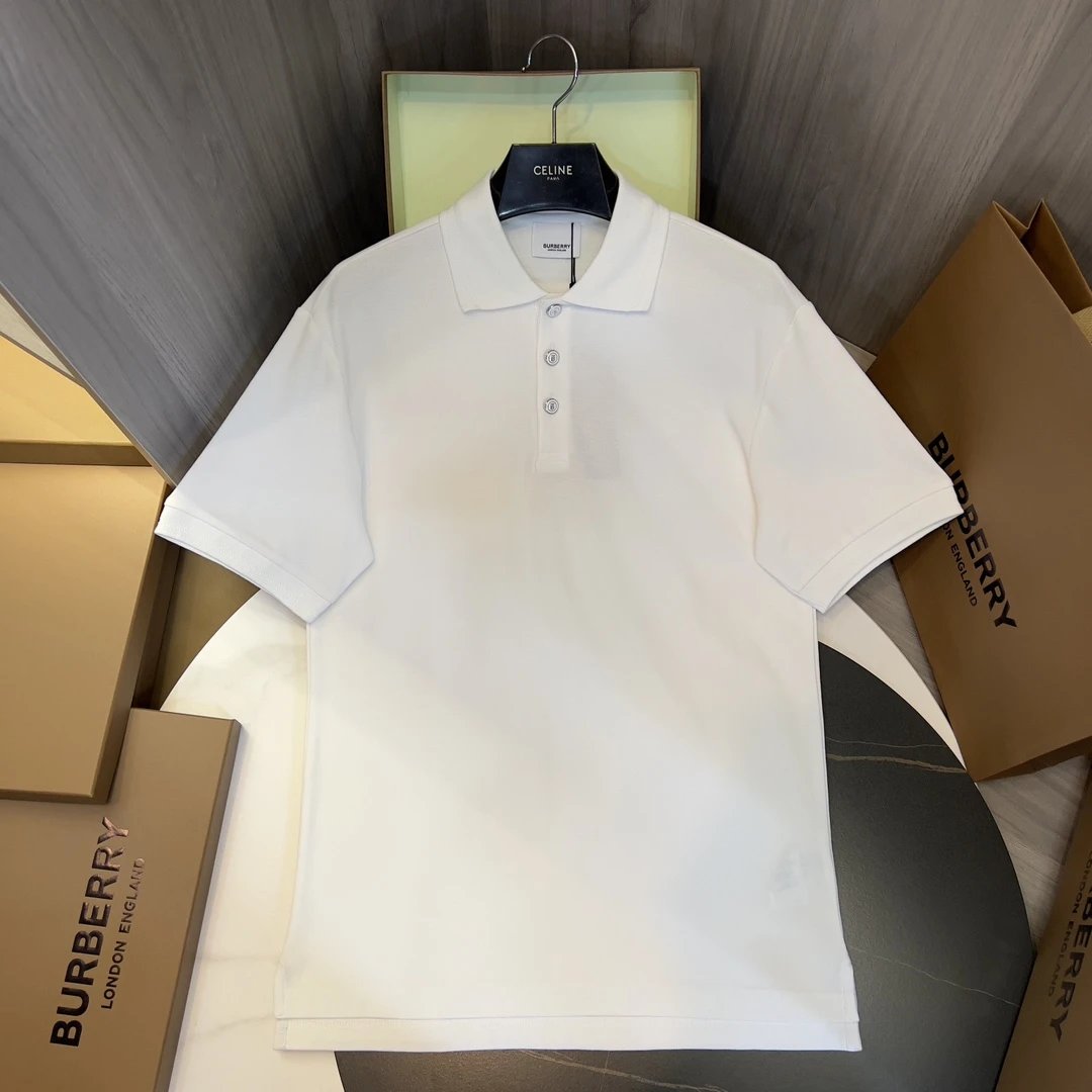Burberry T-shirt TB Metal Button Decoration logoPOLO Short Sleeve Turn-down Collar Shirt Unisex Summer Loose Fit T Business Commuter Short Sleeve Shirt Plus Size