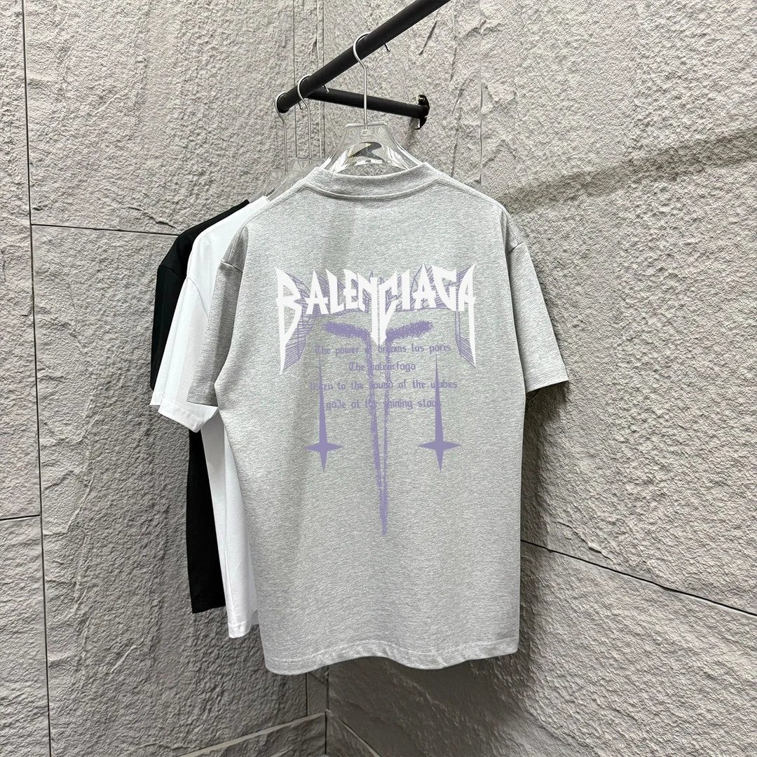 Balenciaga T-shirt Front Embroidered Personalized Letters logo Round Neck Short Sleeve Pure Cotton with Back Print T T-shirt ins Unisex Simple Summer New Casual Base Shirt T-Shirt