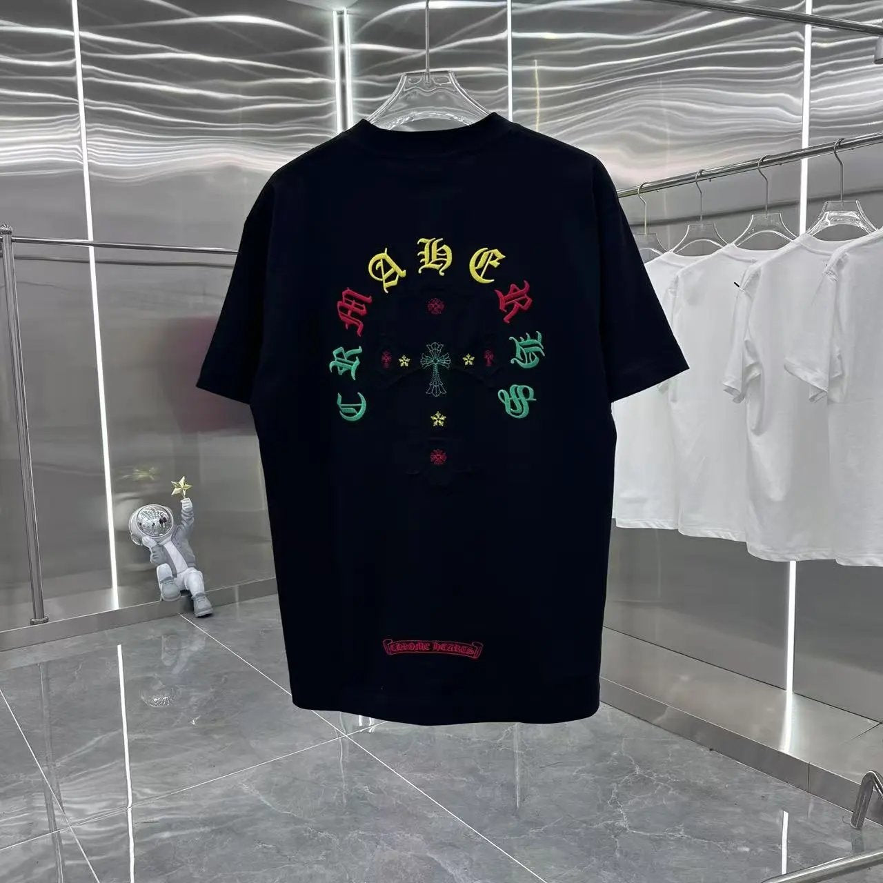Chrome Hearts T-shirt Front and Back Burnt Flower Patchwork Embroidery logo round Neck Short Sleeve25ss New pure cotton T Unisex T-Shirt OS Drop Shoulder Loose Fit Base Shirt Top T-Shirt Short Sleeve