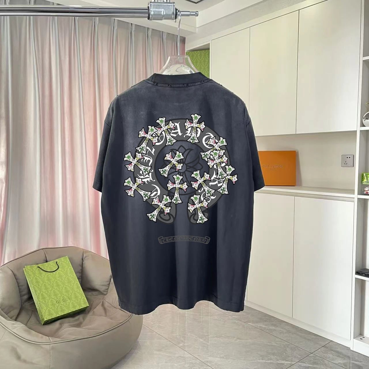 Chrome Hearts T-shirt Color Block Print logo round Neck Short Sleeve25ss New pure cotton T Unisex T-Shirt OS Loose Fit Base Shirt Top Half Sleeve T-Shirt