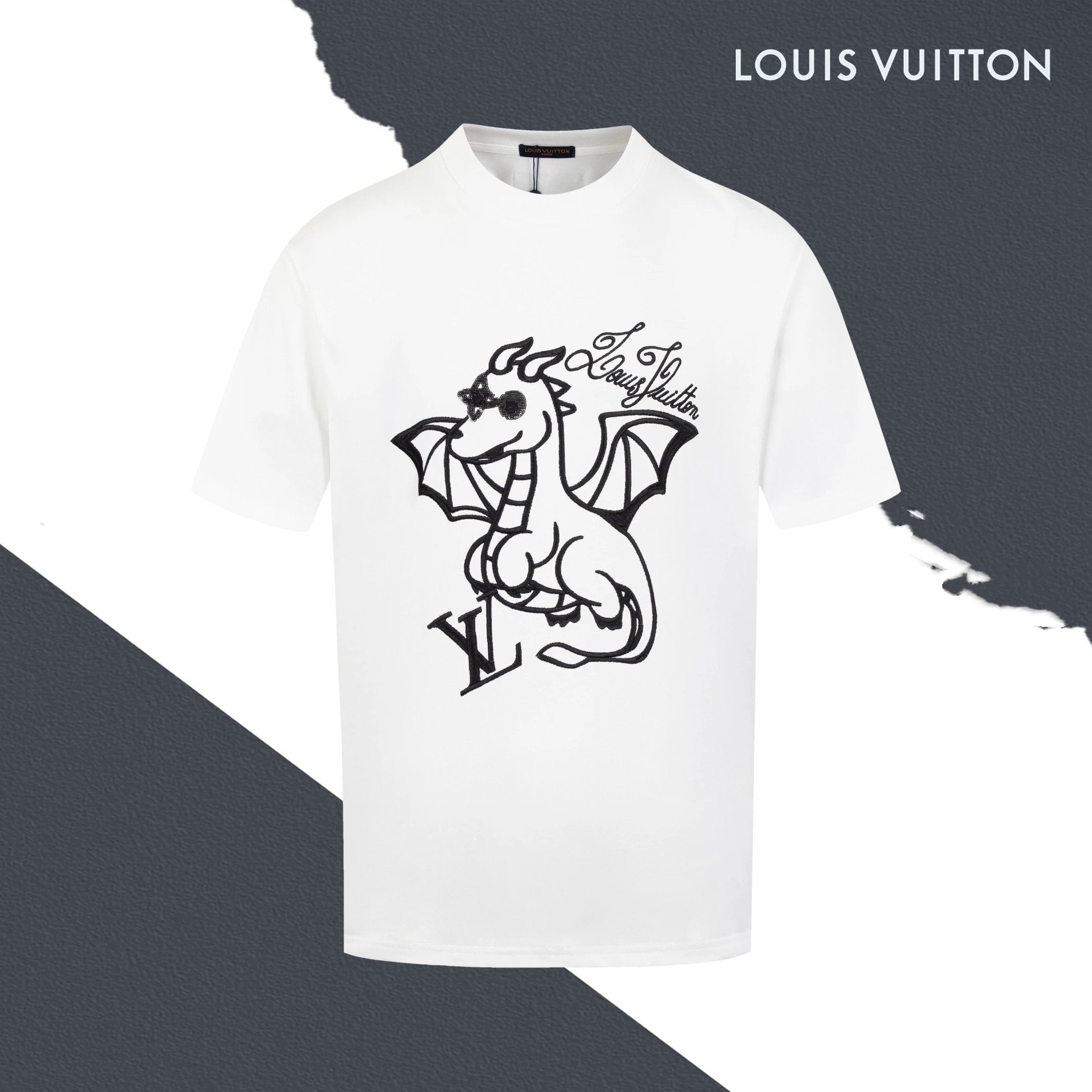 Louis Vuitton LV T-shirt Front Little Fire Dragon Embroidery logo round Neck Short Sleeve25ss New Pure Cotton Unisex Style T T-shirt OS Loose Fit Base Shirt Half Sleeve T-Shirt Top Half Sleeve