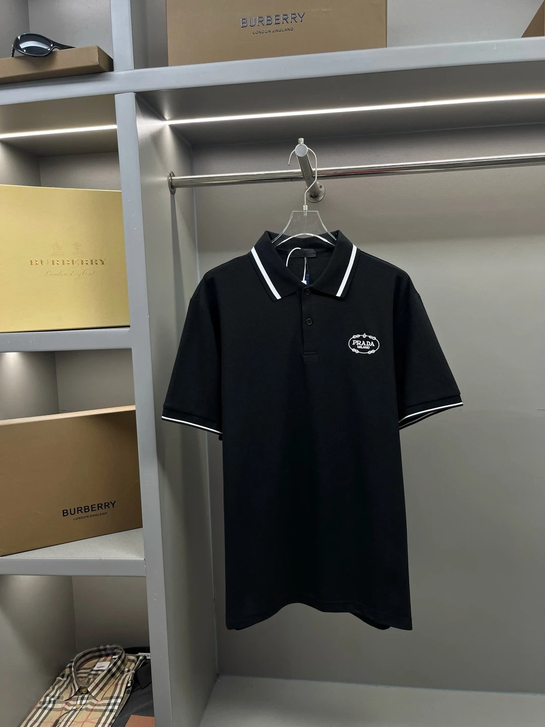 PRADA T-shirt Chest Letters logo Embroidery POLO Shirt Lapel Short Sleeve25ss New Unisex Style OS Loose T Summer Half Sleeve Business Shirt Plus Size T-Shirt