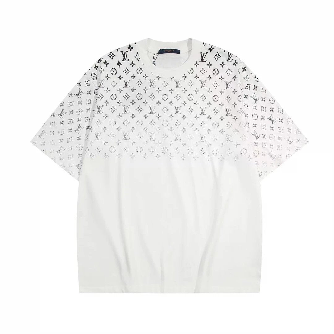 Louis Vuitton LV T-shirt Half-body Gradient Presbyopia logo round Neck Short Sleeve25ss New Pure Cotton Unisex Style T Casual T-Shirt Base Layer Shirt OS Loose Fit Half Sleeve Top Plus Size