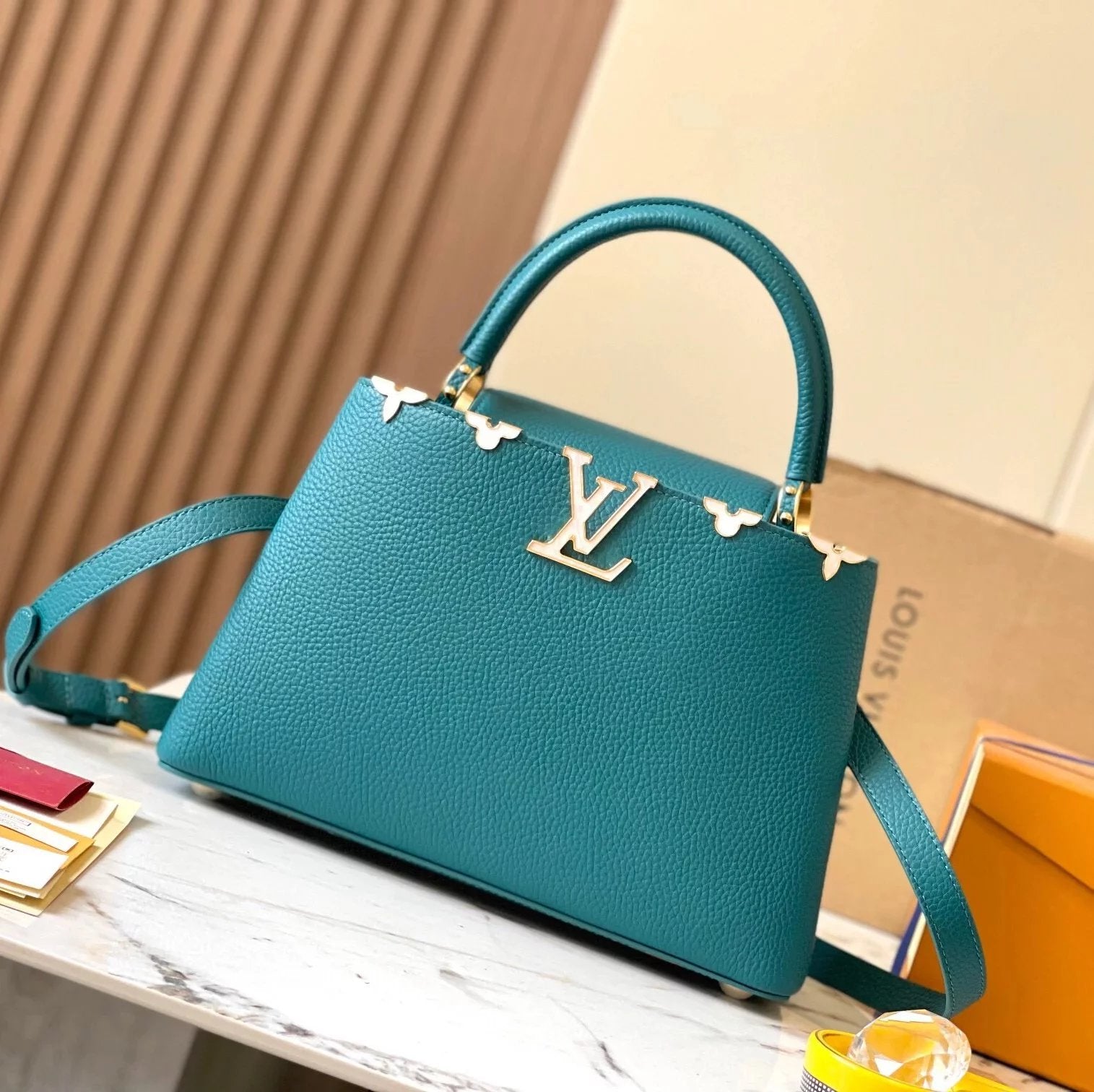 Louis Vuitton LV Women's Bag Top version 【Real Original Version Hardware】M23330M23331M23332Mini Black Corolla CapucinesFlowerCrown Handbag Is Full Grain Taurillon Leather Embellishment Monog Leather Bag mini Handbag
