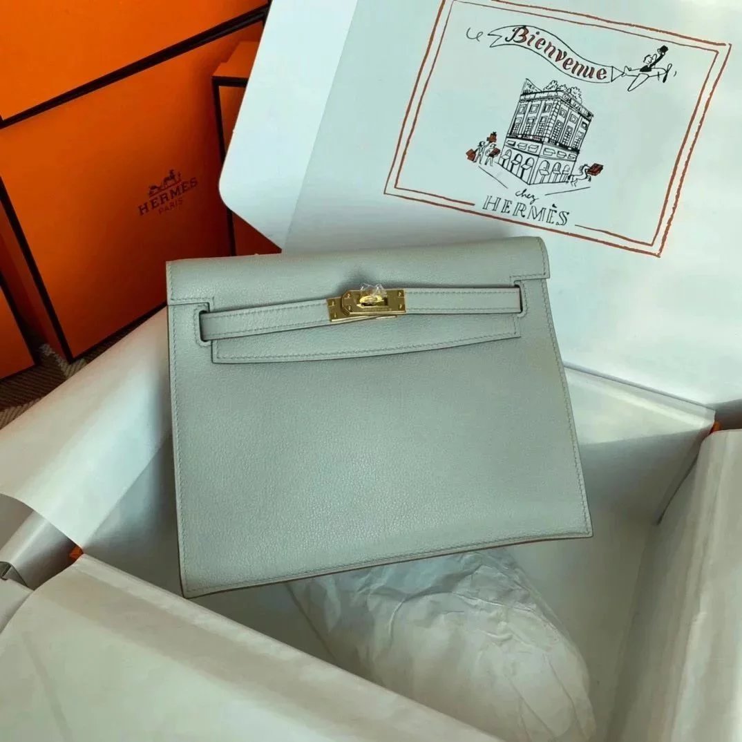 Hermes women's bag Top version 【H Handmade】Women's Bag KellyDanSe22cmevercolor Leather Imported Beeswax Thread Clutch Backpack Waist Bag Shoulder Messenger Bag Gold and Silver Buckle
