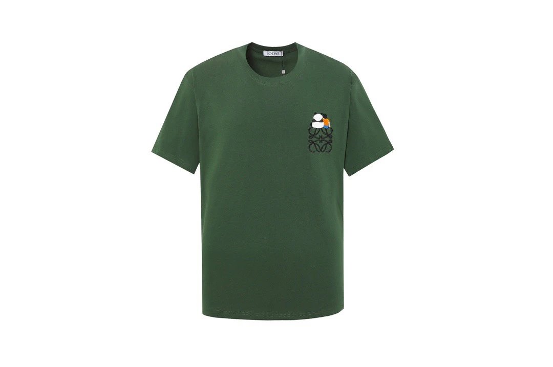 LOEWE T-shirt Panda Embroidery logo Round neck short-sleeve pure cotton T Unisex T-Shirt OS Loose Fit Base Shirt Summer New Casual Simple T-Shirt
