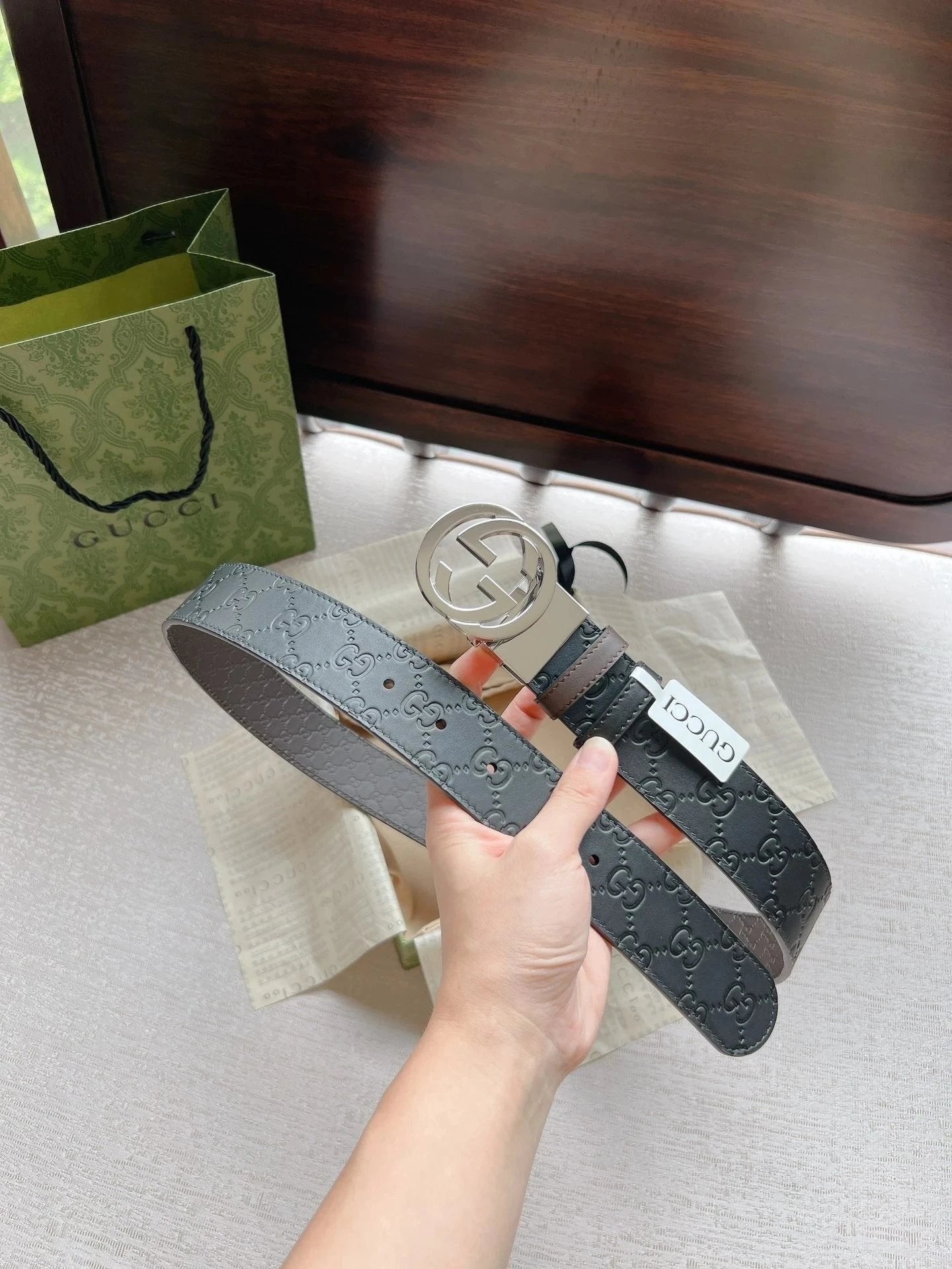 Gucci Belt Top version New Original Single Men's Belt Leather Belt Double g Belt Men's Fashion Casual Original Leather Gujia Belt GG Home Pant Belt Male Gucci Gucci Men's Belt Ferragamo3.8