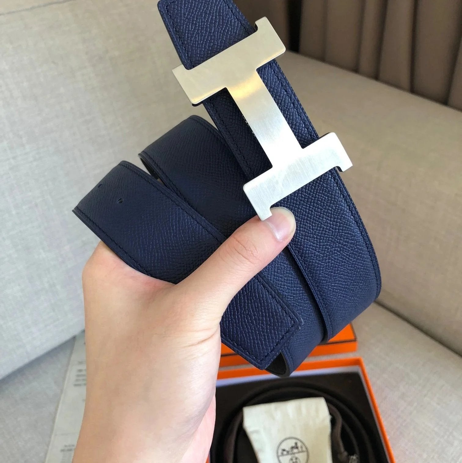 Hermes Belt Top version 3.2/3.8Men's Women's Belt Genuine Leather Double-Sided Belt Italy Imported Cowhide Leather Pure Original Leather Pure Steel Buckle Litchi Pattern h Home h Buckle1