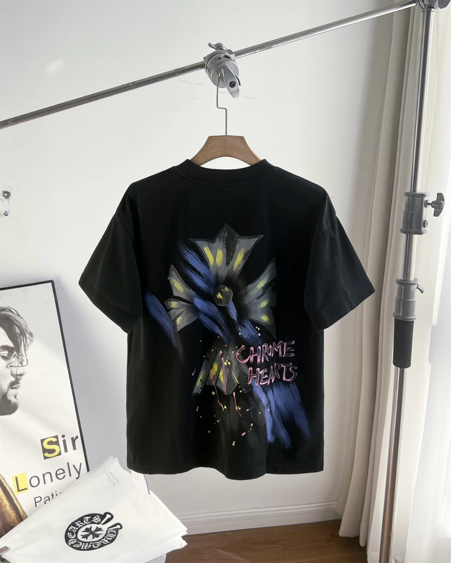 Chrome Hearts T-shirt Heavy Ink Splash Graffiti Print Crew Neck Short Sleeve Pure Cotton Unisex T T-shirt OS Loose Fit T-Shirt Casual Simple Base Shirt