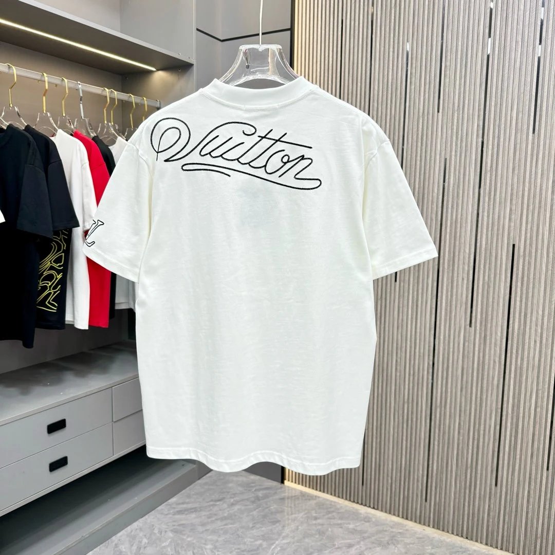 Louis Vuitton LV T-shirt Side Letter Embroidery logo round Neck Short Sleeve25ss New pure cotton T Unisex T-Shirt OS Loose Fit Base Shirt Top Half Sleeve T-Shirt