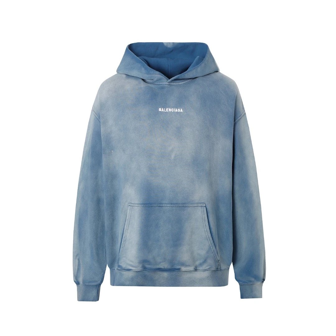 Balenciaga Hoodie Heavy Craft Tie-Dye Washed Distressed Hoodie Sweatshirt Jacket Unisex Sports Casual OS Loose fit versatile style