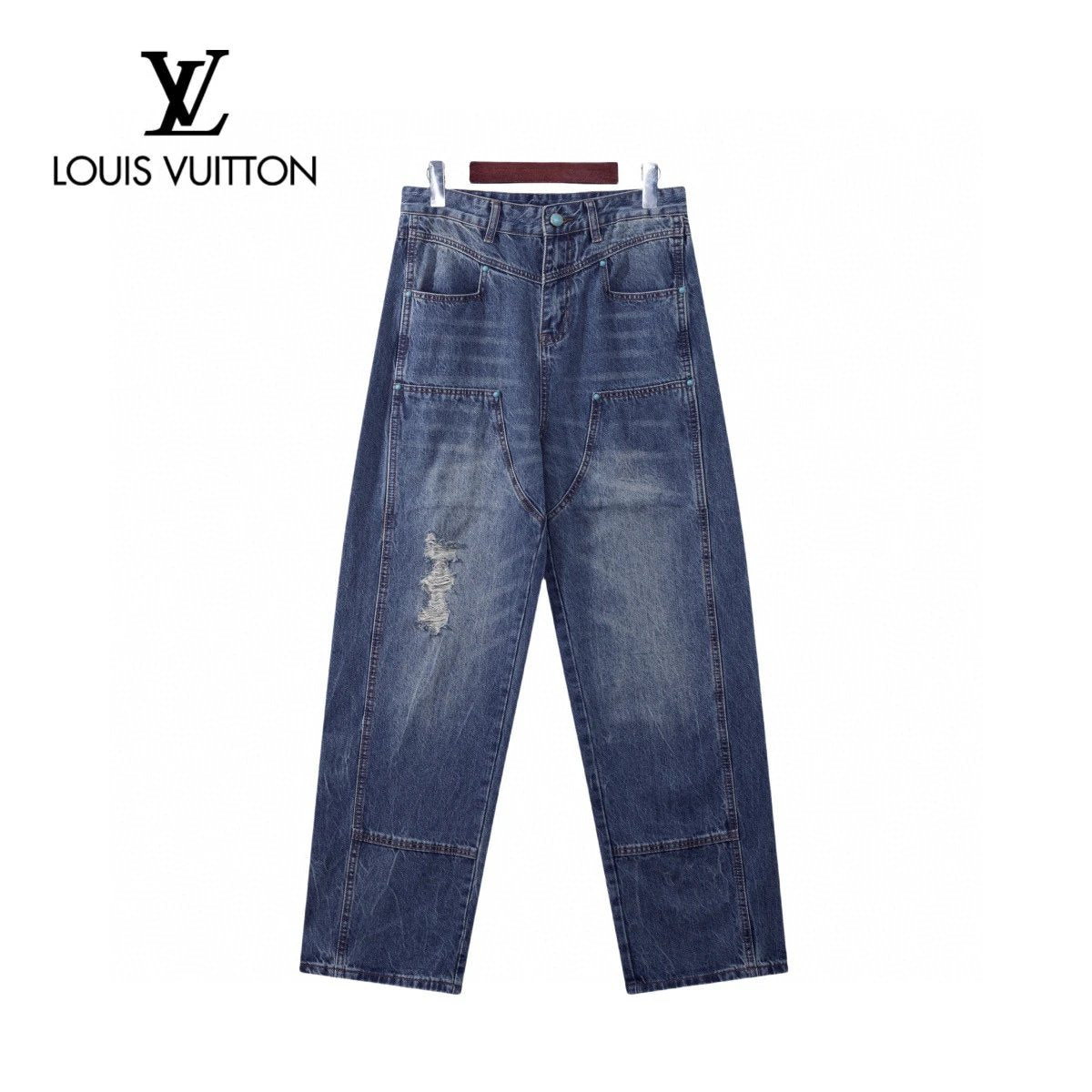 Louis Vuitton LV Jeans Turquoise logo25ss Spring Summer New Straight Slim Fit Jeans Unisex Loose Fit Long Pants
