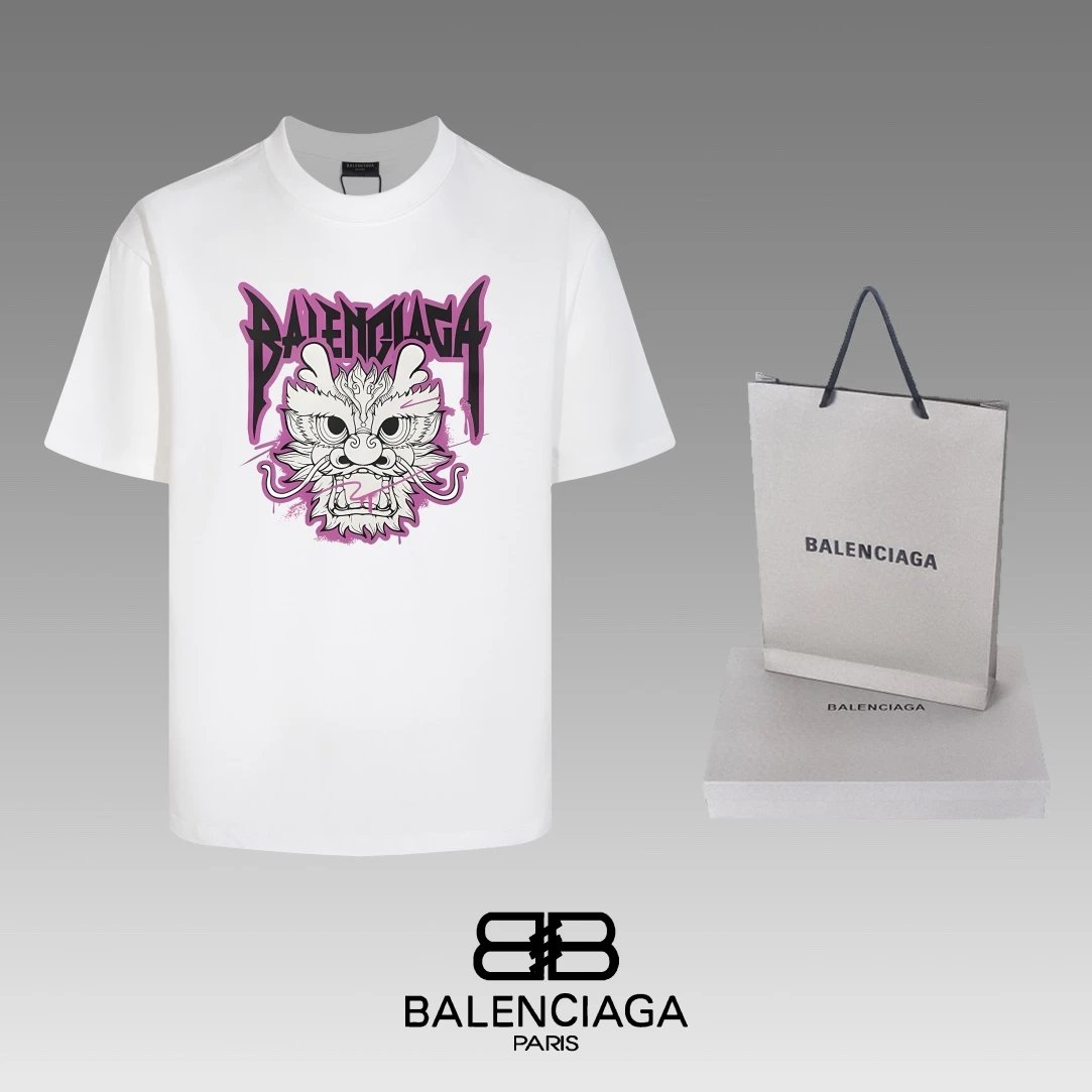 Balenciaga T-shirt Letter Dragon Head Print on the Chest logo round Neck Short Sleeve25ss New pure cotton T Unisex T-Shirt OS Drop Shoulder Loose Fit Base Shirt Top T-Shirt Short Sleeve