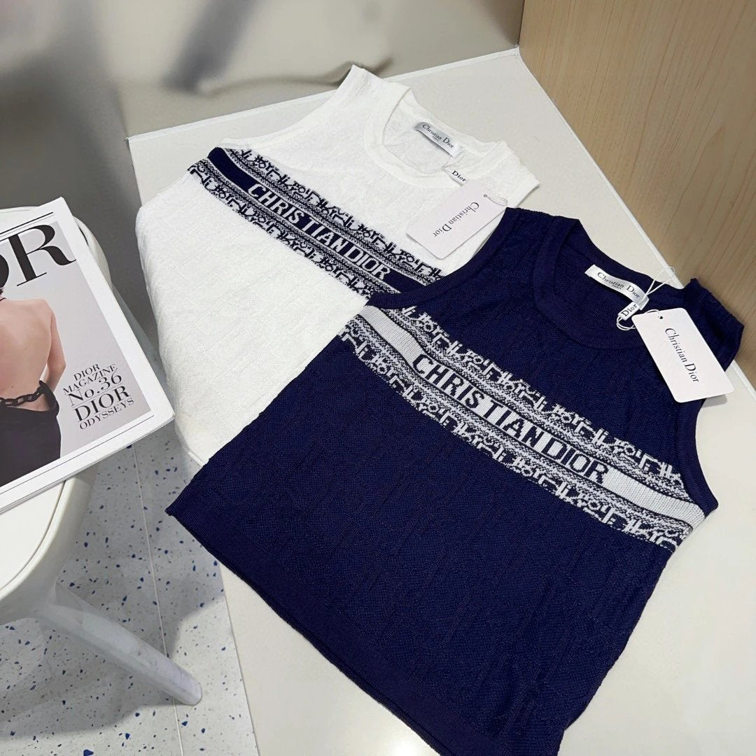 Dior T-shirt Letter Printing logo Sleeveless Short Sleeve Sleeveless Vest25ss New Pure Cotton Women's Style T T-shirt OS Loose Fit Base Shirt Top Half Sleeve T-Shirt