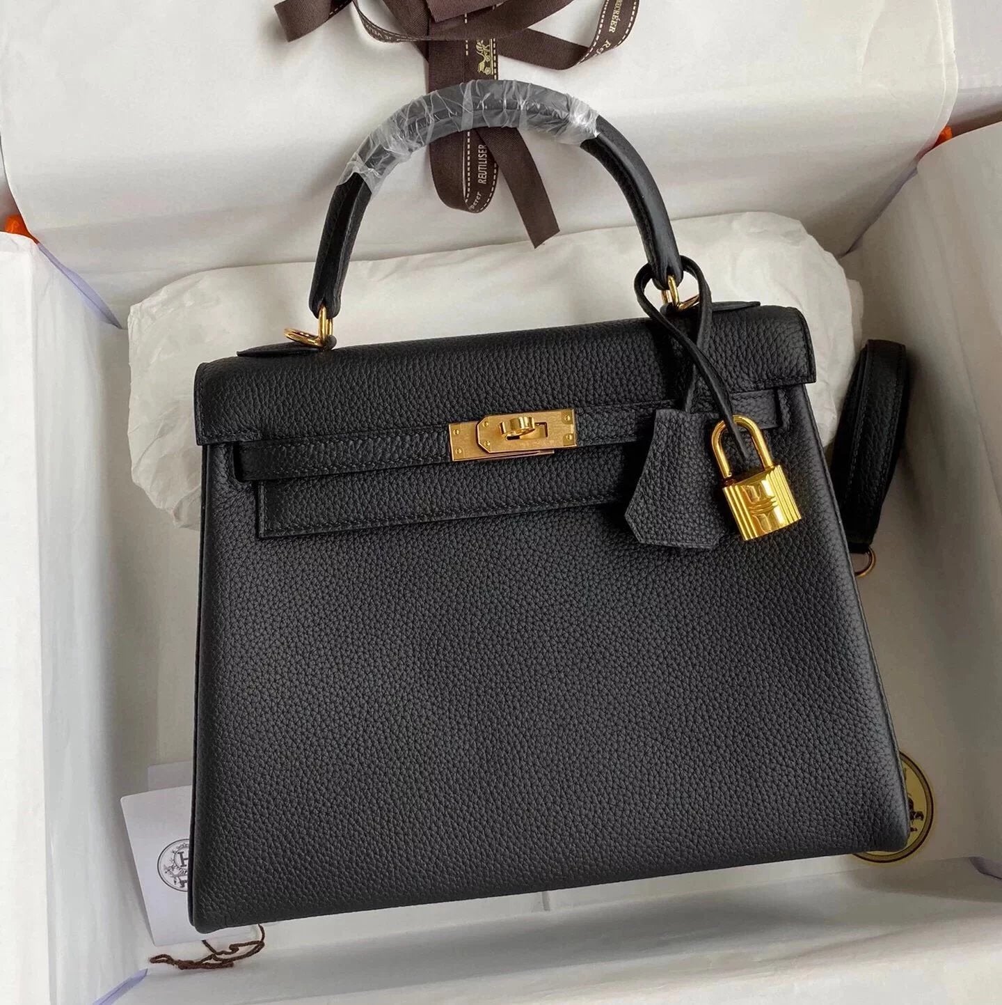 Hermes women's bag Top version Women's Bag Women's Bag Handbag Shoulder Bag Messenger Bag Kelly25cm28cmKellytogo Cowhide Wax Line Hand Sewing