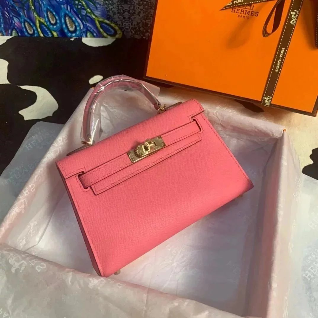 Hermes women's bag Top version New Women's Bag Minikellyll Kelly Bag Second Generation Epsom Leather Handmade Wax Line19cm