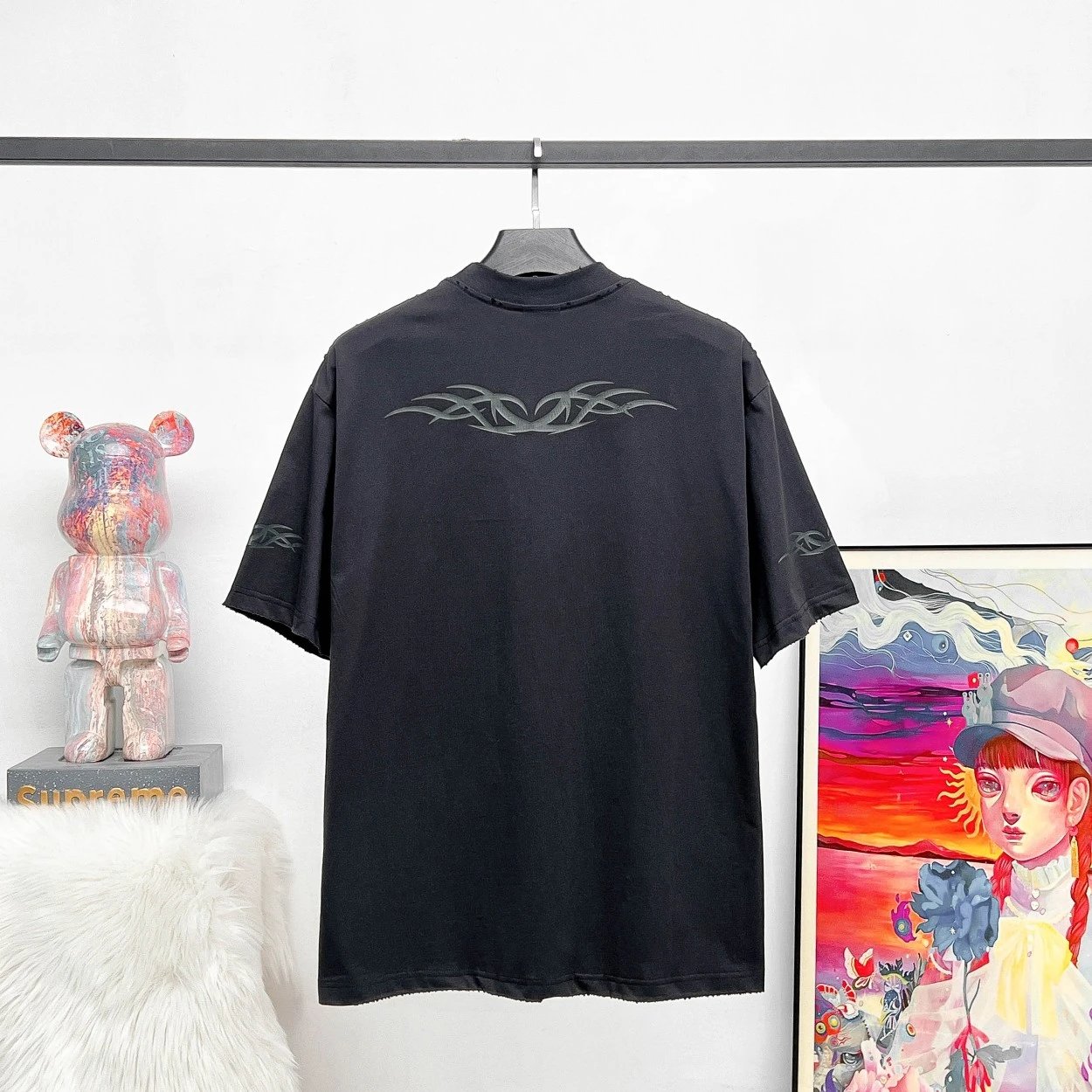 Balenciaga T-shirt Totem Heart Letter Crack Print Vintage Crew Neck Short Sleeve25ss New Pure Cotton Unisex Style T T-shirt OS Loose Fit Base Shirt Top Half Sleeve T-Shirt