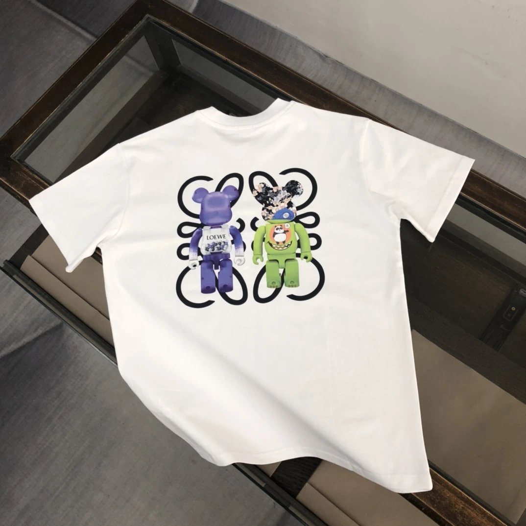 LOEWE T-shirt Back Machine Bear Print logo round Neck Short Sleeve25ss New pure cotton T Unisex T-Shirt OS Loose Fit Base Shirt Top Half Sleeve T-Shirt