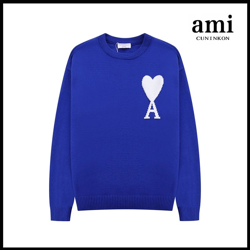Ami Sweater Knitwear Classic round Neck Big Heart Jacquard Pullover Sweater Loose and Idle Sense Casual Couple Outfit-CY