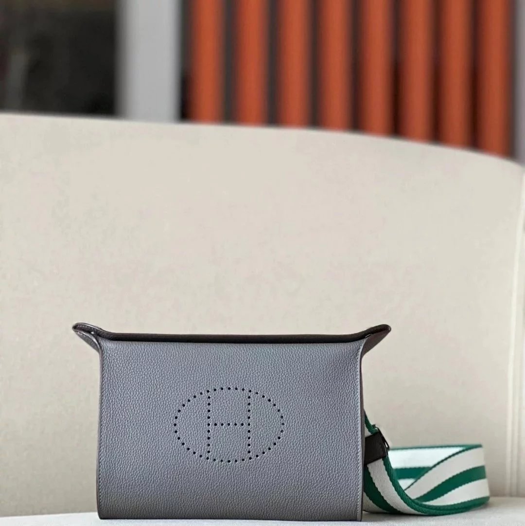 Hermes women's bag Top version Handmade Sewing VIDEPOCHES Import Togo+Hand-Knitted Cotton Shoulder Strap Crossbody Bag Made by Hand Videpoches Crossbody Bag Men's Bag