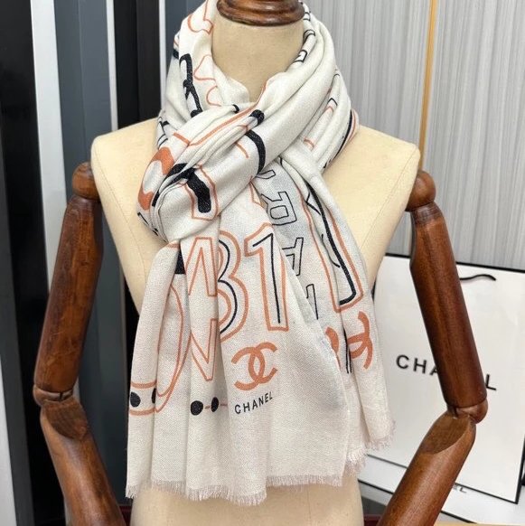 Chanel Scarf Latest Silver Silk Shawl with Printing No Matter the Design Spray Painting Is