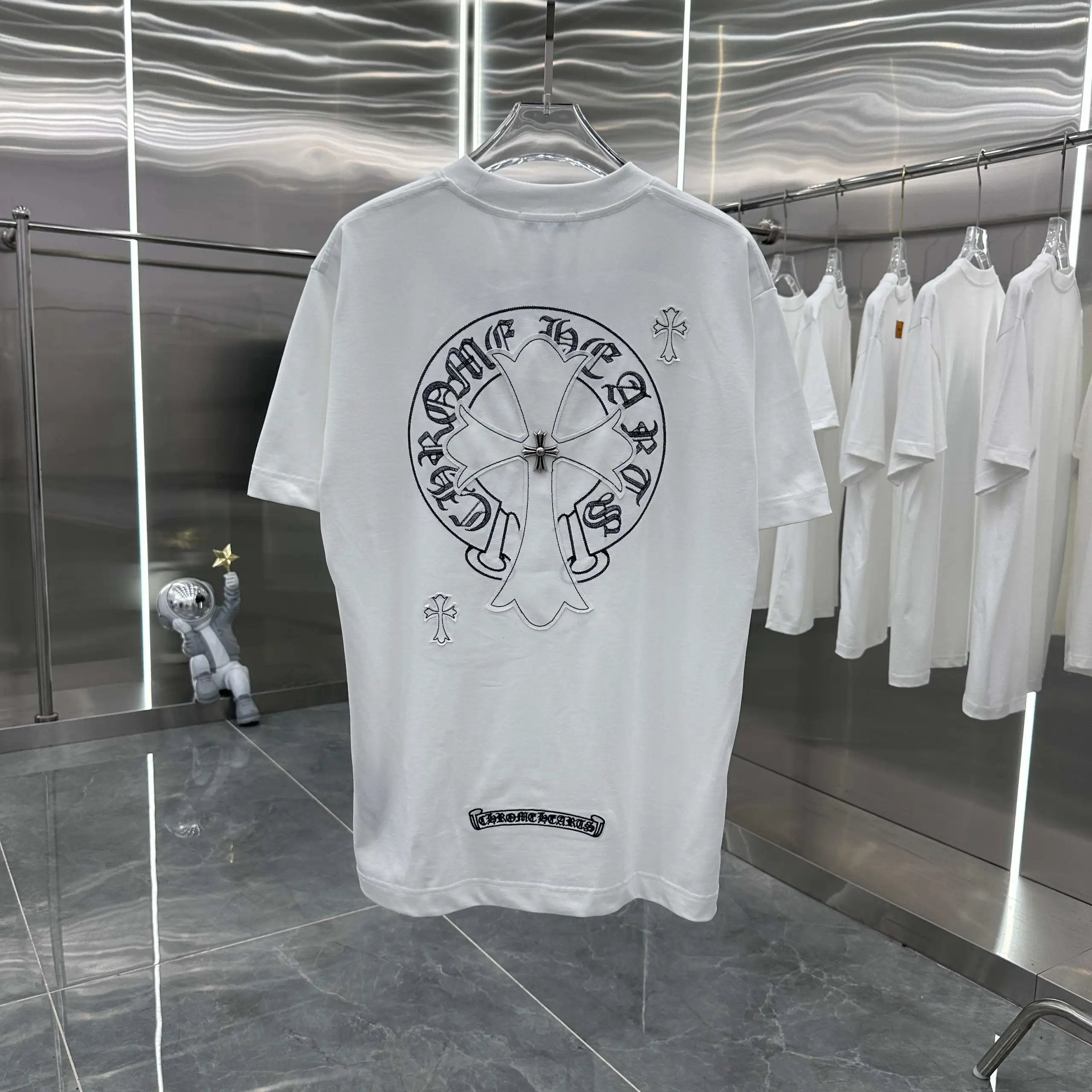 Chrome Hearts T-shirt Burnt Flower Embroidery logo round Neck Short Sleeve25ss New Pure Cotton Unisex Style T Casual T-Shirt Base Layer Shirt OS Loose Fit Half Sleeve Top Plus Size