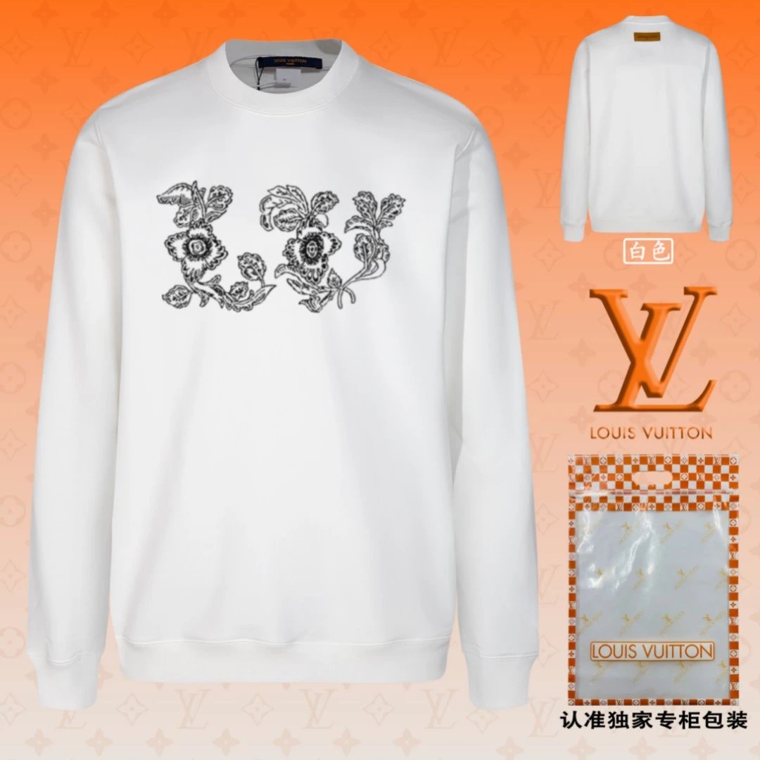 Louis Vuitton LV Hoodie Floral Chest Decoration logo Round Neck Sweatshirt Long Sleeve Base Shirt Jacket Top Fashion Unisex Sports Casual OS Loose Fit Versatile New Autumn Winter Collection