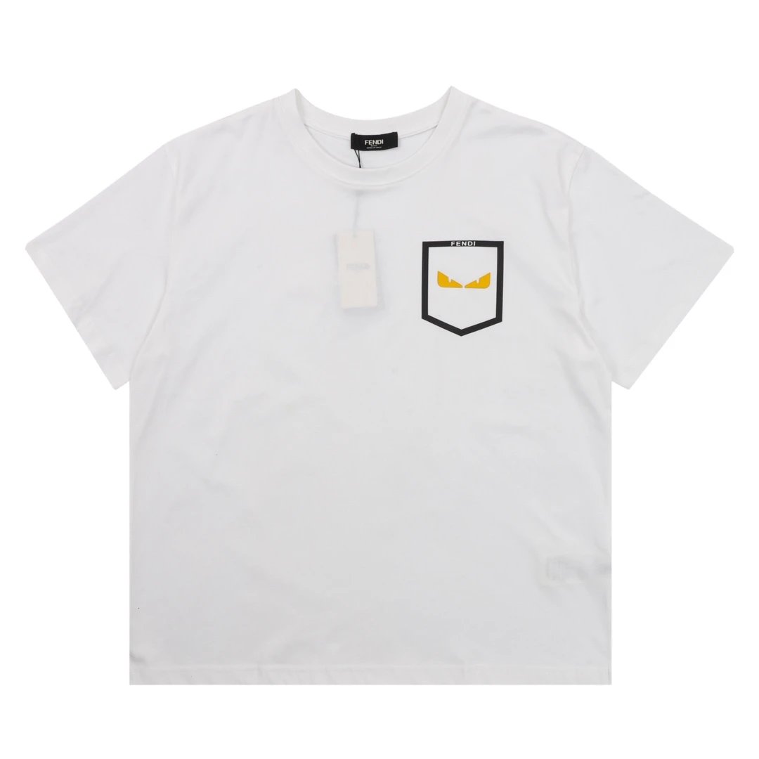 FENDI T-shirt Front Pocket with Glued Monster Eyes logo round Neck Short Sleeve25ss New Pure Cotton Unisex Style T Casual T-Shirt Base Layer Shirt OS Loose Fit Half Sleeve Top Plus Size