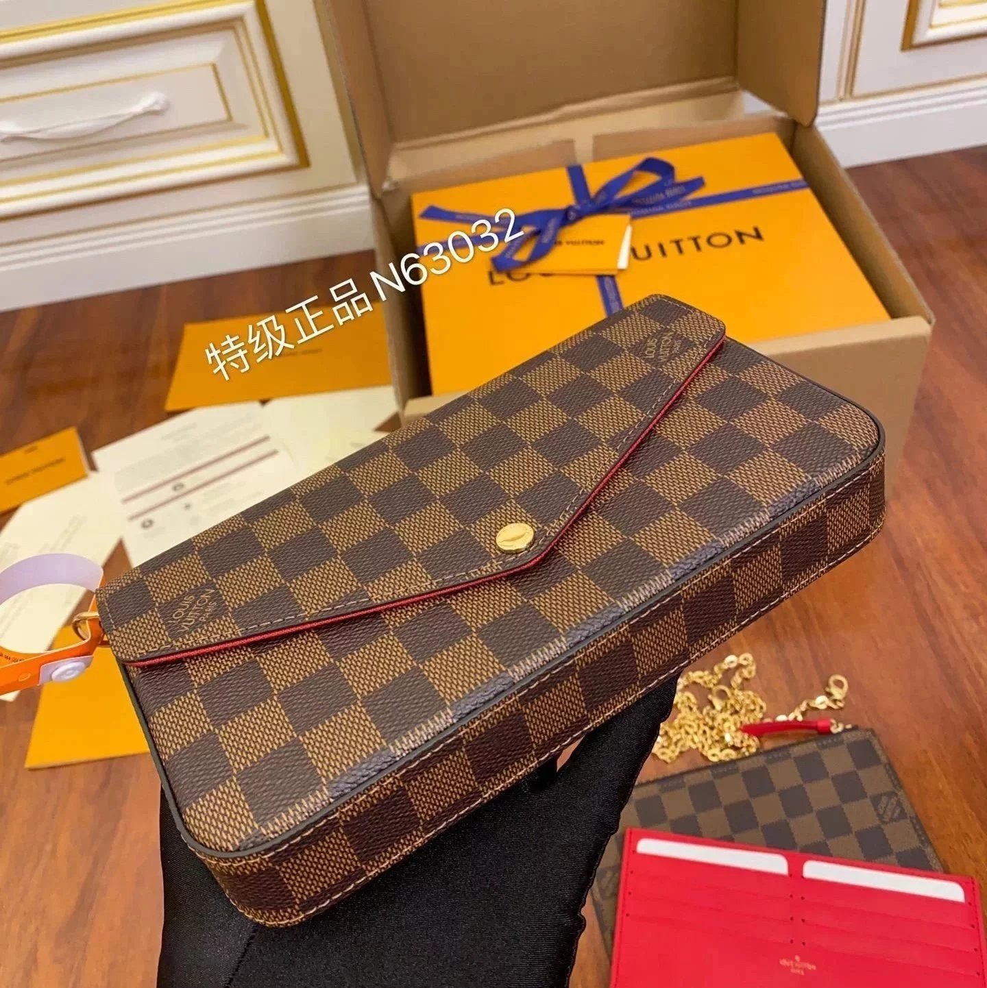 Louis Vuitton LV Women's Bag Top version New felicie Presbyopic Three-in-One Mahjong Bag Envelope Package Clutch Card Holder Wallet Mobile Phone Bag Chain Bag Crossbody Women's Shoulder Bag M61276M640648135981759