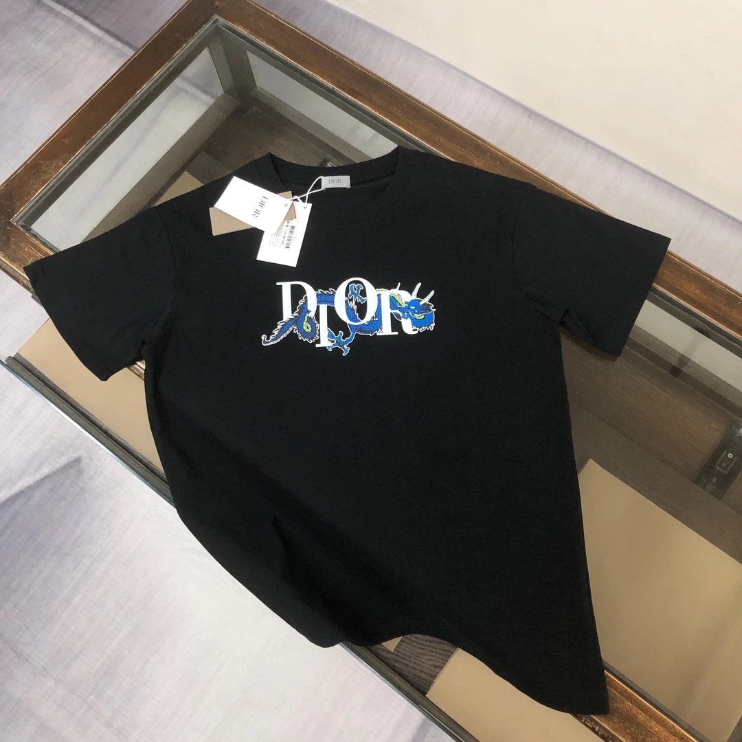Dior T-shirt Dragon Year Limited Edition Pattern Letter Print on Chest logo round Neck Short Sleeve25ss New Pure Cotton Unisex Style T Casual T-Shirt Base Layer Shirt OS Loose Fit Half Sleeve Top Plus Size