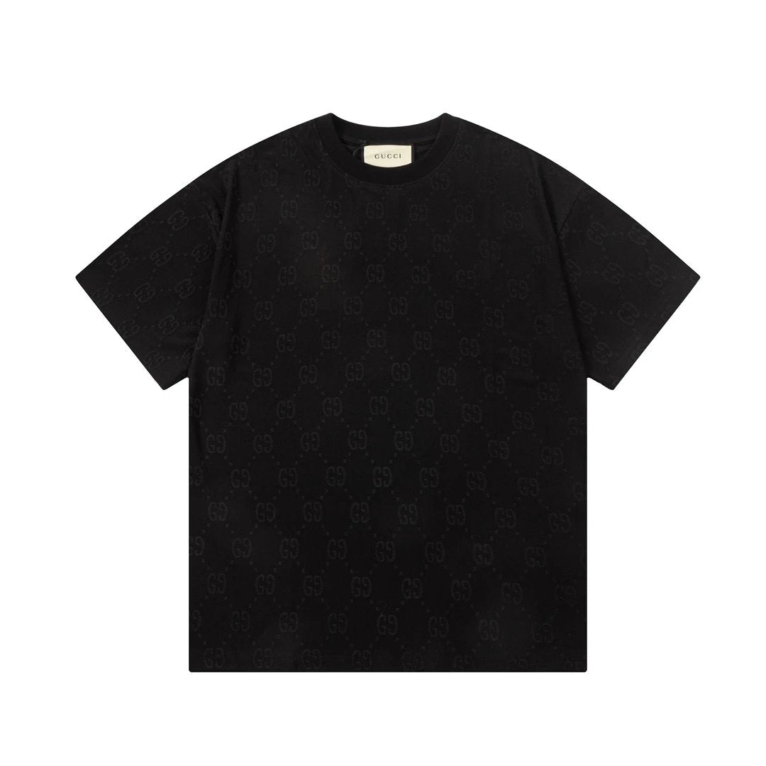 Gucci T-shirt Flocked Jacquard Towel Embroidered Round Neck Short Sleeve Pure Cotton T T-shirt ins Unisex Simple Summer New Casual Base Shirt T-Shirt