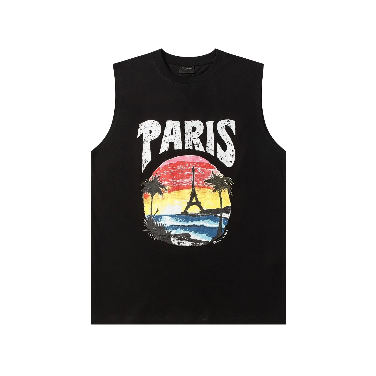 Balenciaga T-shirt Coconut Tree Print on the Chest logo Sleeveless Short Sleeve Sleeveless Vest25ss New Pure Cotton Unisex Base Shirt Top Half Sleeve T T-shirt OS Loose Fit T-Shirt