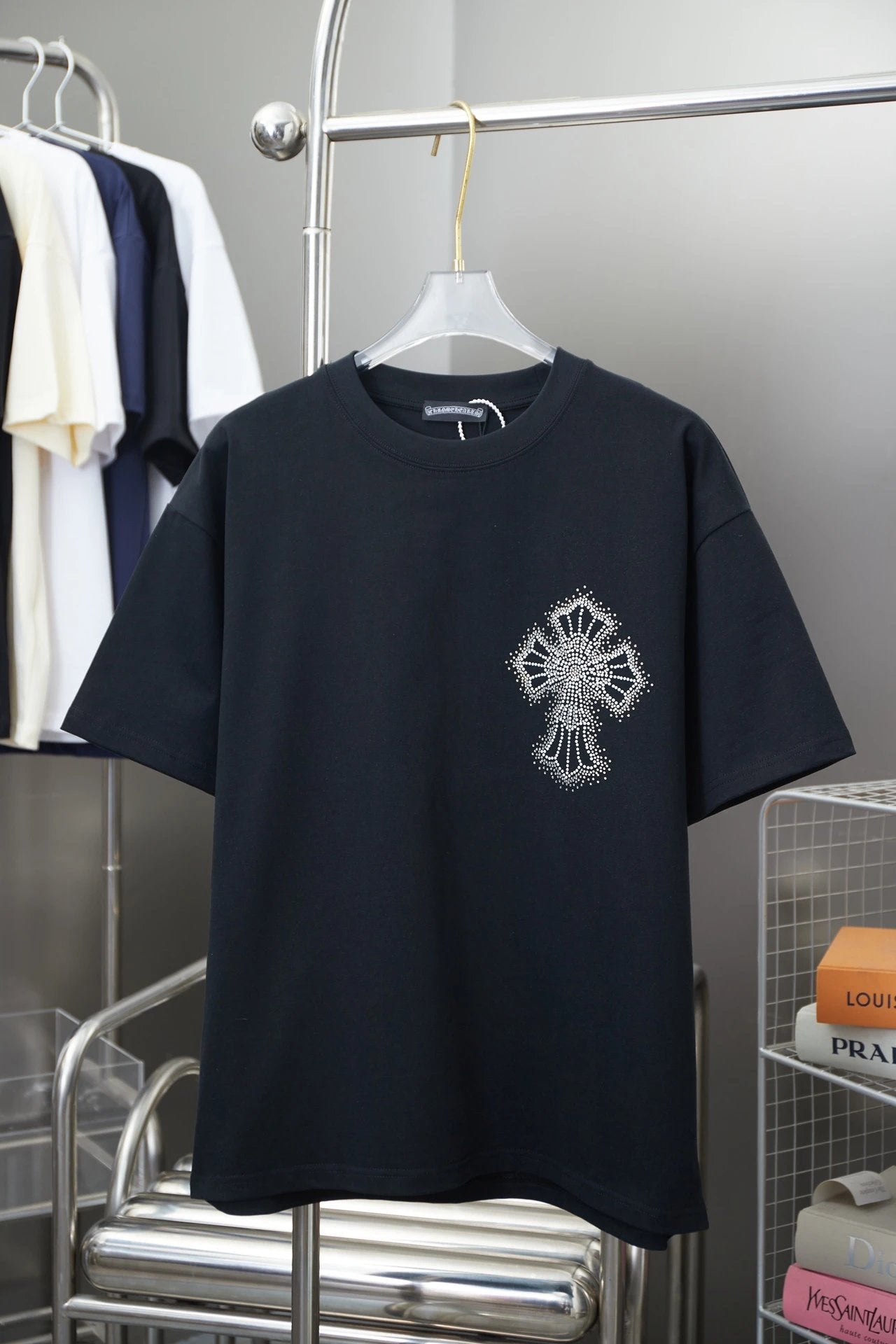 Chrome Hearts T-shirt Early Spring New Style Horseshoe Rhinestone Short Sleeve Round Neck Short Sleeve25ss New Pure Cotton Unisex Style T T-shirt OS Loose Fit Base Shirt Short Sleeve Top T-Shirt