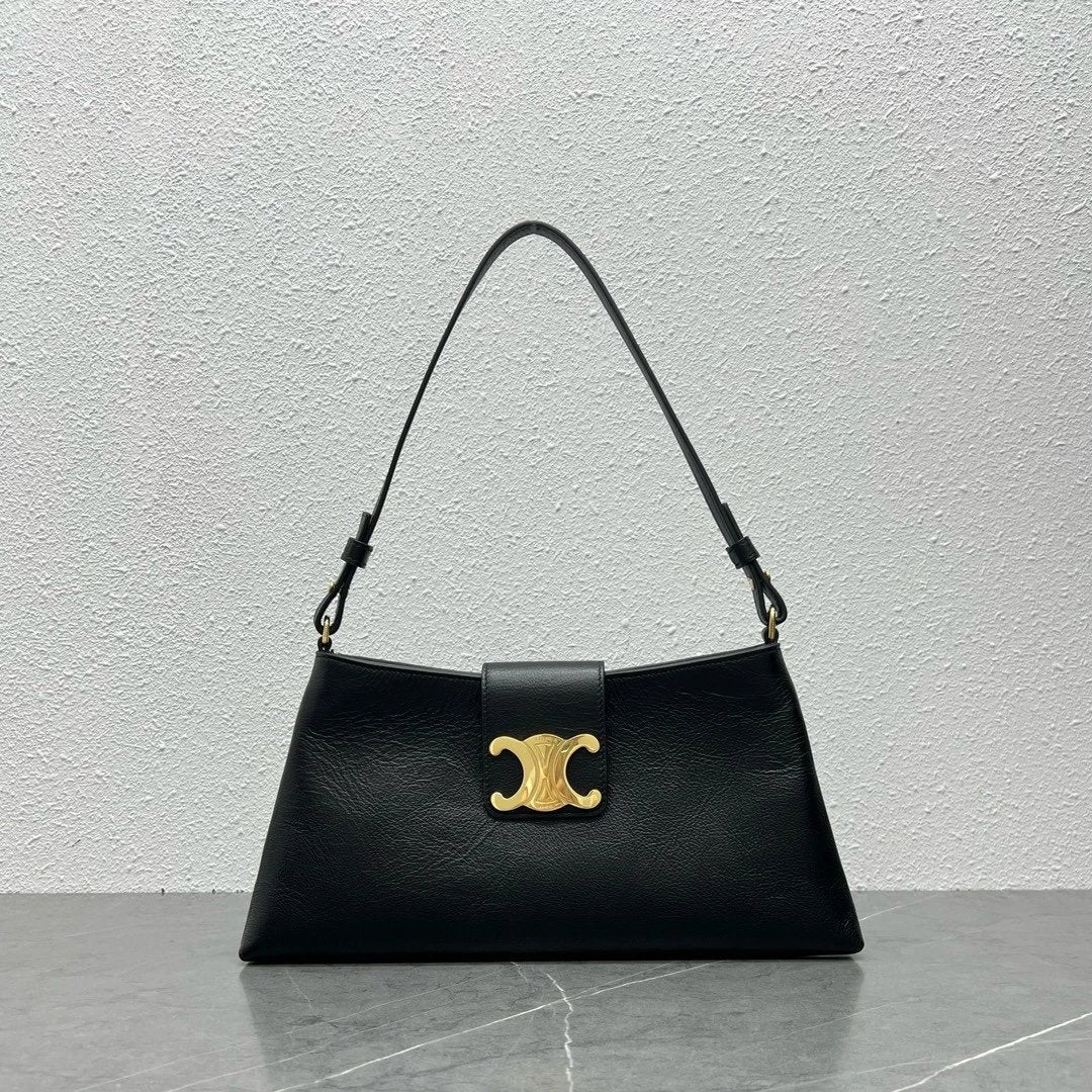 Celine women's bag Top version 【Original Leather】2023New TRIOMPHE Arc De Triomphe Underarm Bag Trapezoidal Handbag Calf Women's Leather Bags Large logo Flip Dinner Bag Clutch New Women's Bag113673
