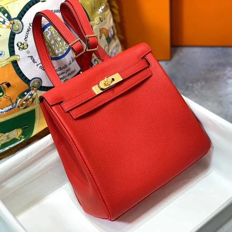 Hermes women's bag Top version h Handmade hermes High-End Backpack Backpack Men's and Women's Bag KellyAdo22cm Unisex Backpack Backpack Schoolbag Shoulder Bag Imported togo Leather Hand Sewing Wax Line