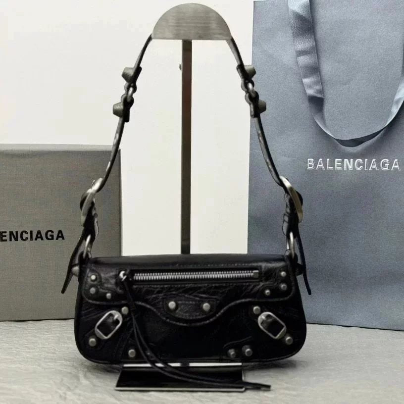 Balenciaga Bag Top version Ceiling Original Leather2023New Winter Products SpringLecagole Series slingbag Baguette Bag Underarm Bag Motorcycle Bag Women's One Shoulder Handbag