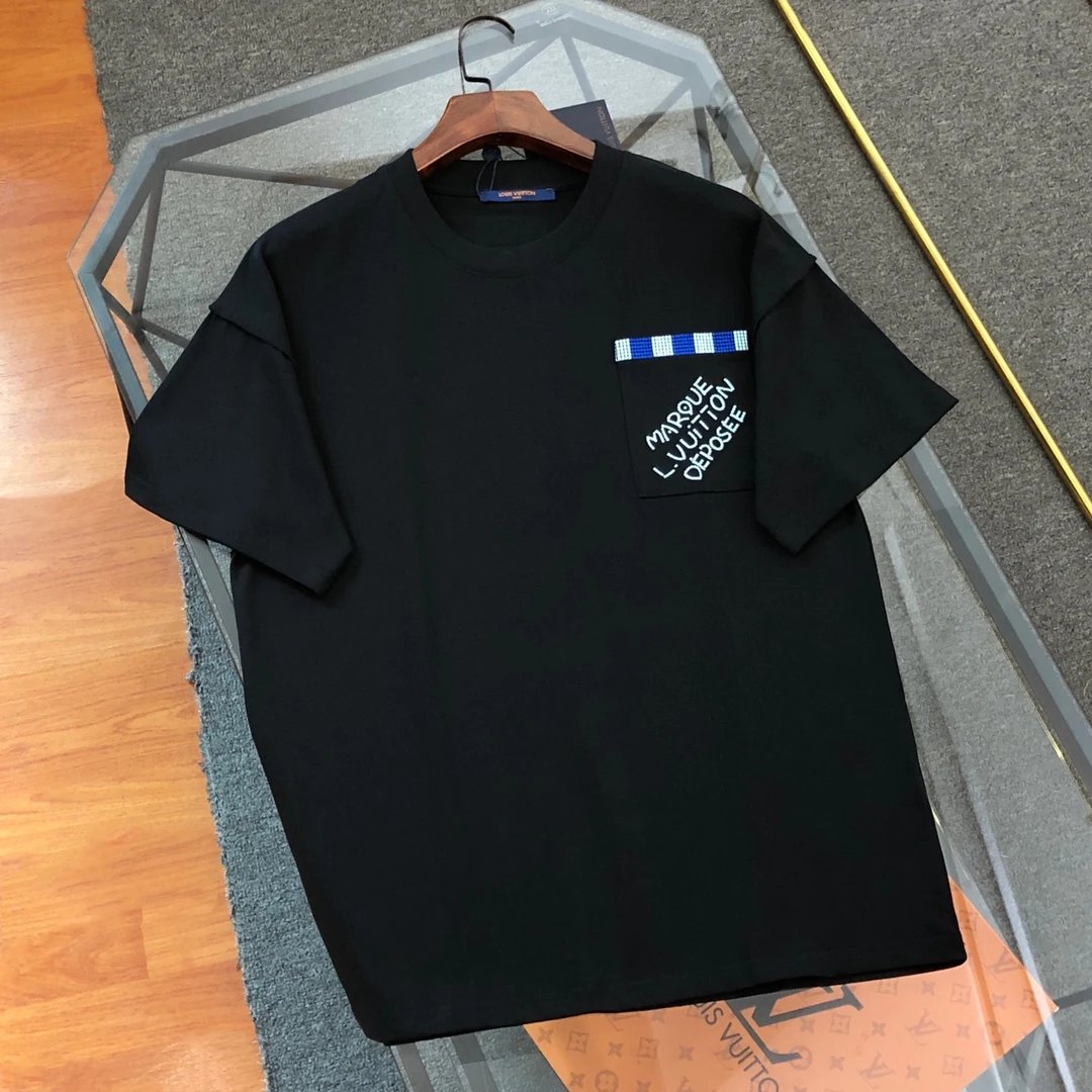 Louis Vuitton LV T-shirt Chest Pocket Embroidery logo round Neck Short Sleeve25ss New Pure Cotton Unisex Style T Casual T-Shirt Base Layer Shirt OS Loose design