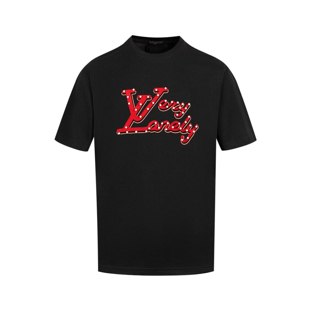 Louis Vuitton LV T-shirt Front Rhinestone Letter Flocking logo round Neck Short Sleeve25ss New pure cotton T Unisex T-Shirt OS Drop Shoulder Loose Fit Base Shirt Top T-Shirt Short Sleeve