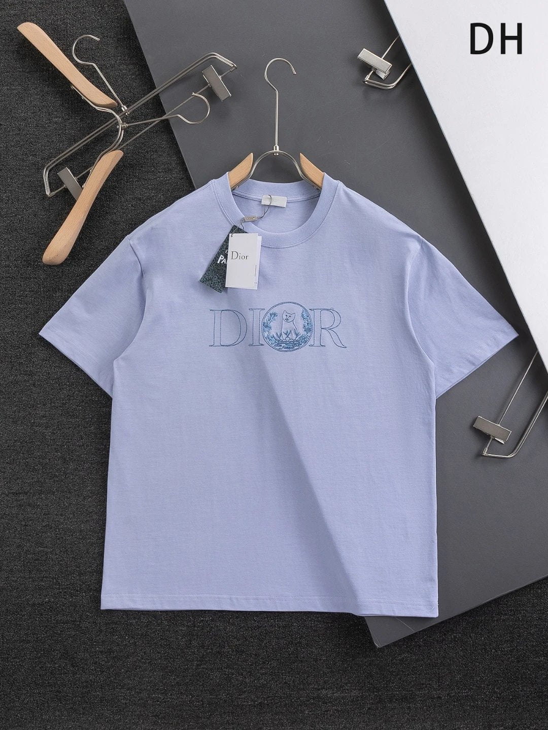 Dior T-shirt Front Hollow Letter Cat Embroidery logo round Neck Short Sleeve25ss New Pure Cotton Unisex Style T T-shirt OS Loose Fit Base Shirt Top Half Sleeve T-Shirt
