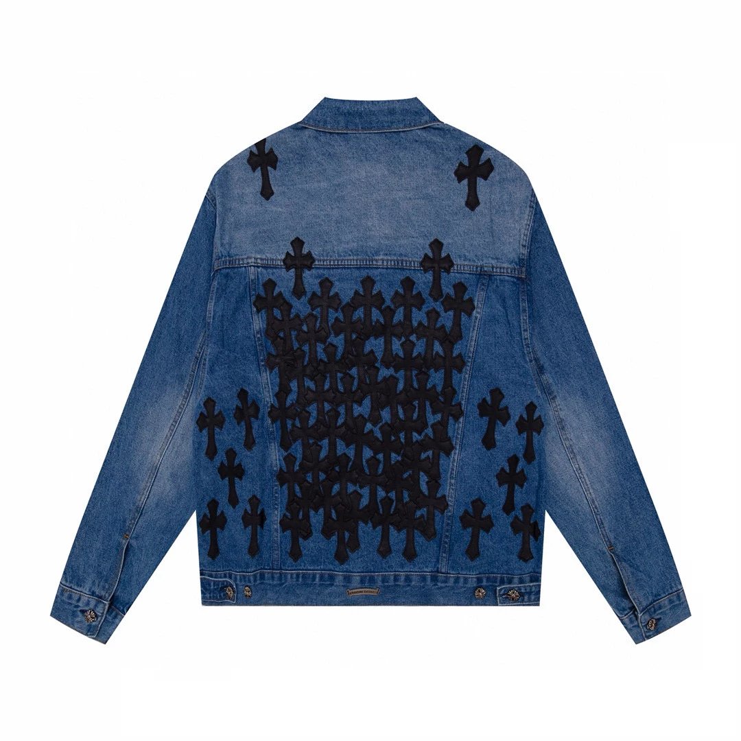 Chrome Hearts Jackets Top Version Counter Same Style Letter Embroidery Men's Trendy Loose Trendy Casual Denim Jacket Coat