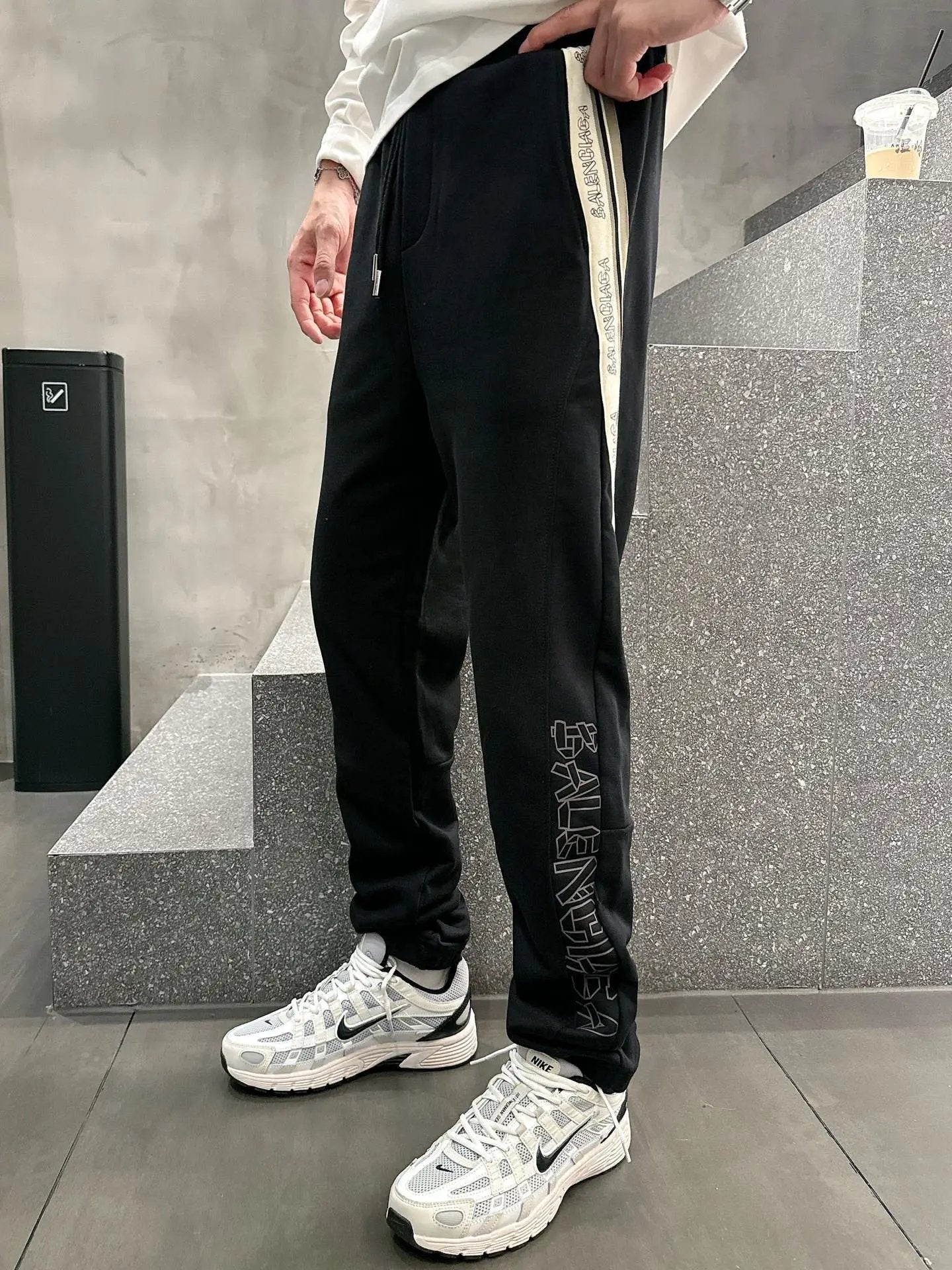 Balenciaga Sweatpants 713D Glue Letter Embossed Letter Jogger Sweatpants Unisex Long Pants Drawstring Winter Loose Plus Size Casual Pants High Waist Color Block