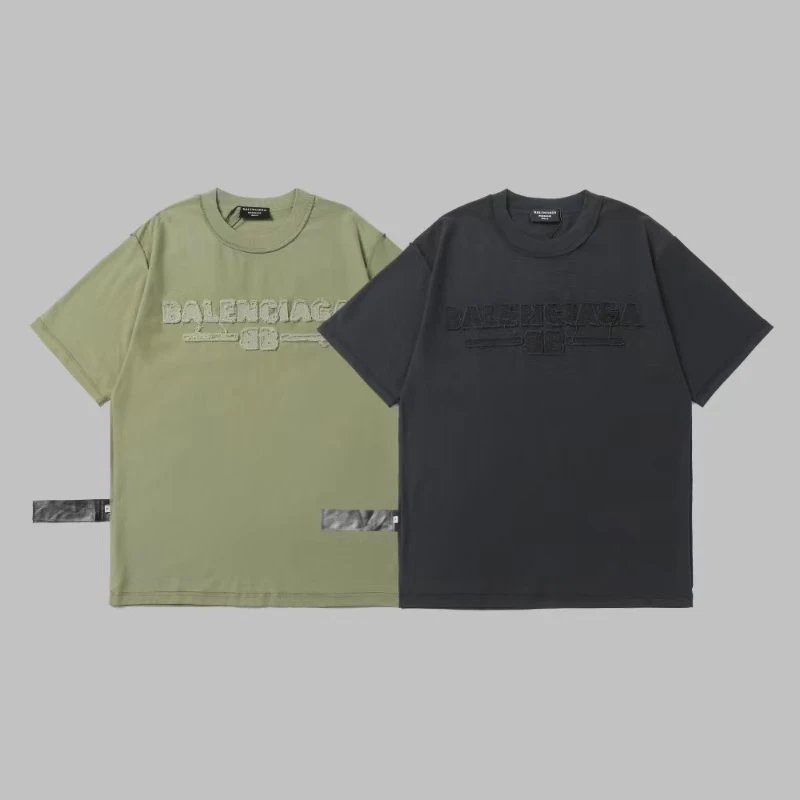Balenciaga T-shirt Chest Letter Patch Embroidery logo round Neck Short Sleeve25ss New Pure Cotton Unisex Style T T-shirt OS Loose Fit Base Shirt Half Sleeve T-Shirt Top Half Sleeve