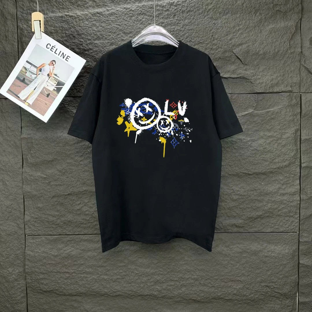Louis Vuitton LV T-shirt Front Chest Direct Spray Print logo round Neck Short Sleeve25ss New Pure Cotton Unisex Style T Casual T-Shirt Base Layer Shirt OS Loose Fit Half Sleeve Top Plus Size