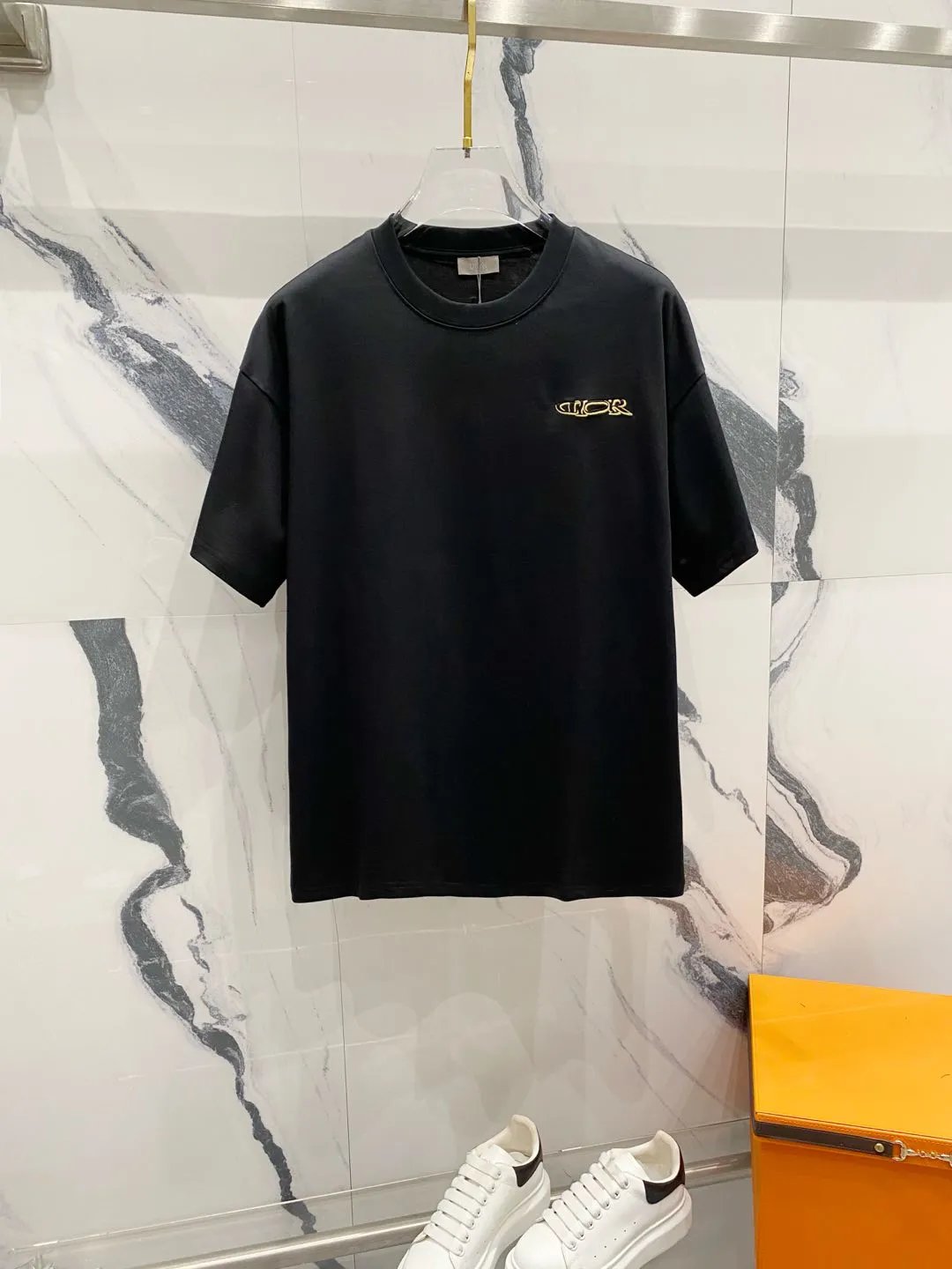Dior T-shirt Chest Patchwork Letter Embroidery logo round Neck Short Sleeve25ss New Pure Cotton Unisex Style T Casual T-Shirt Base Layer Shirt OS Loose Fit Half Sleeve Top Plus Size
