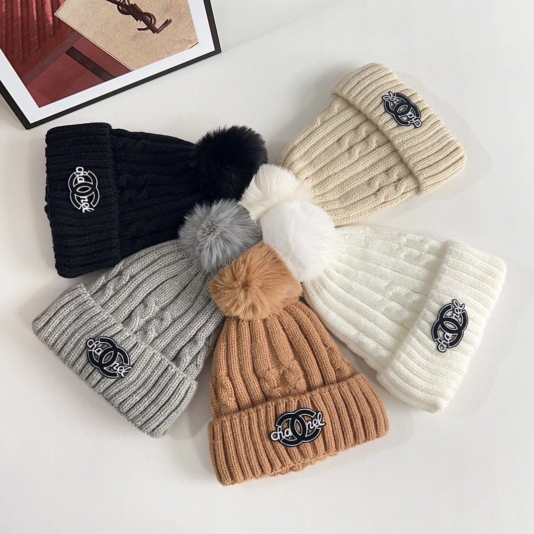 Chanel Hat High Quality Hat2024Autumn and Winter New Twist Hair Ball Woolen Cap,Designed for Men and Women