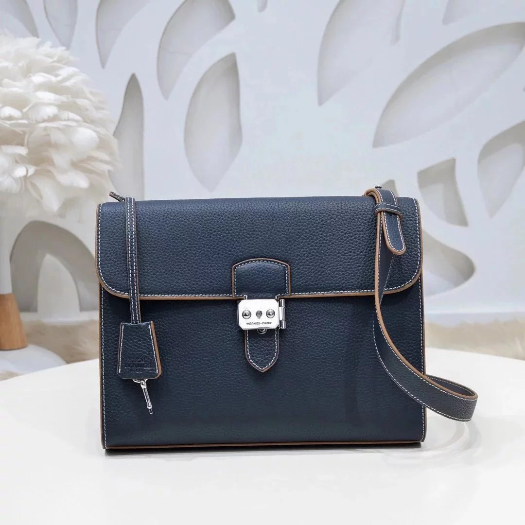 Hermes men's bag Top version Genuine Goods Grade New Classic Men's Fashion Crossbody Bag Men's Casual Shoulder Bag Men's Bag First Layer Cowhide Handbag Khaki Full Leather Black Canvas Handmade Big Bag